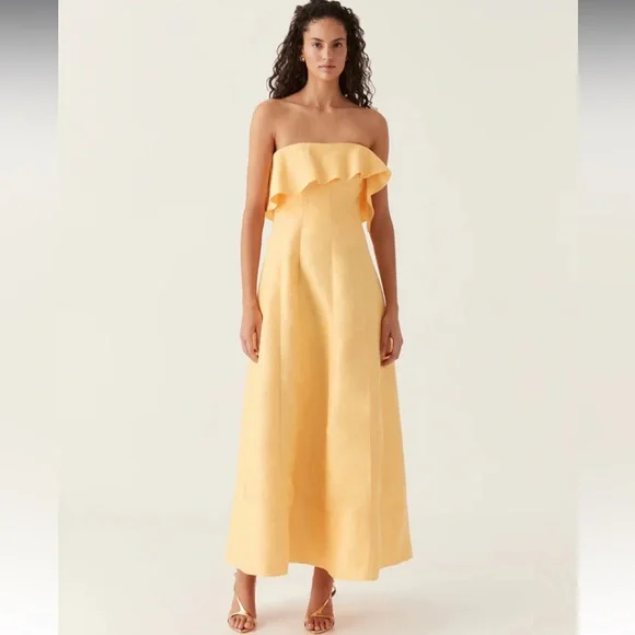 Aje | Dresses | Aje Yellow Strapless Maxi Dress | Poshmark